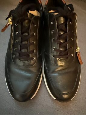 Clarks Black Leather Men's Lace-Up Sneakers with Side Zipper 9.5 wide